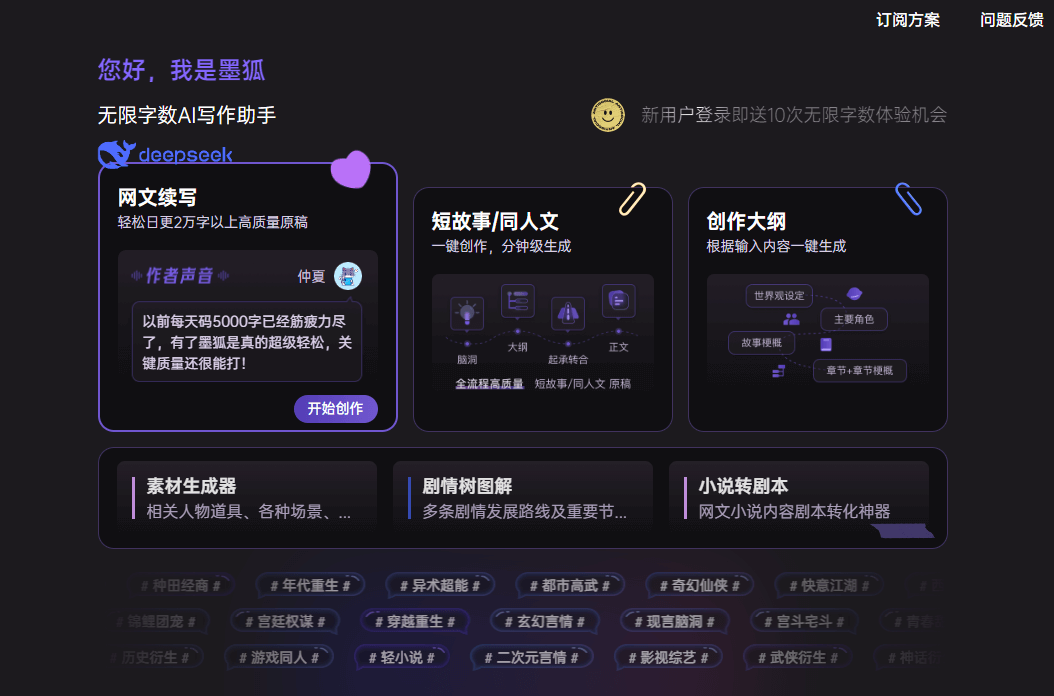 墨狐AI写小说
